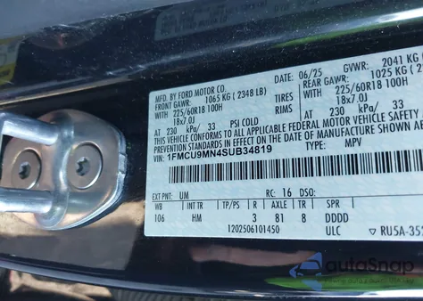 2025 Ford Escape St-Line from USA, damaged, VIN 1FMCU9MN4SUB34819